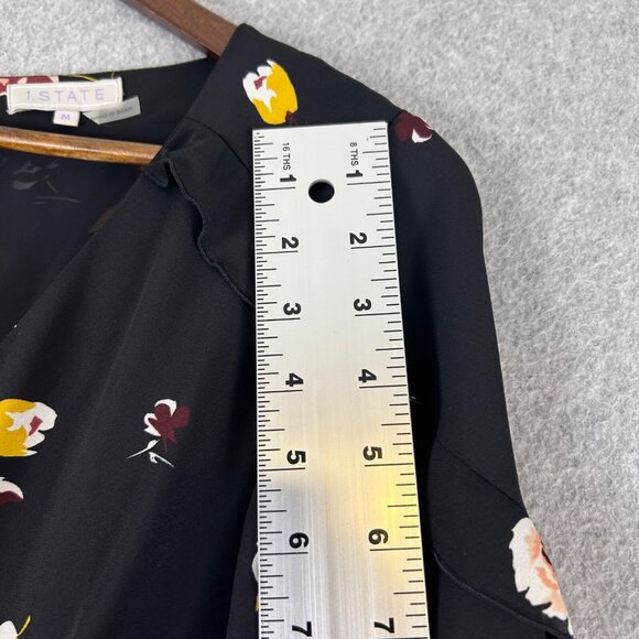 1. State Romper Womens Medium Black Floral Ruffle V-Neck Long Sleeves Casual NWT - Picture 4 of 15